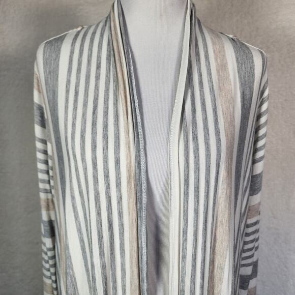 Soft Surroundings Open Front Cardigan PL Pastel Striped Beach Lagenlook - Picture 3 of 9